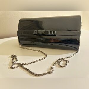 Elegant Black Patent Leather Clutch with Chain Strap
